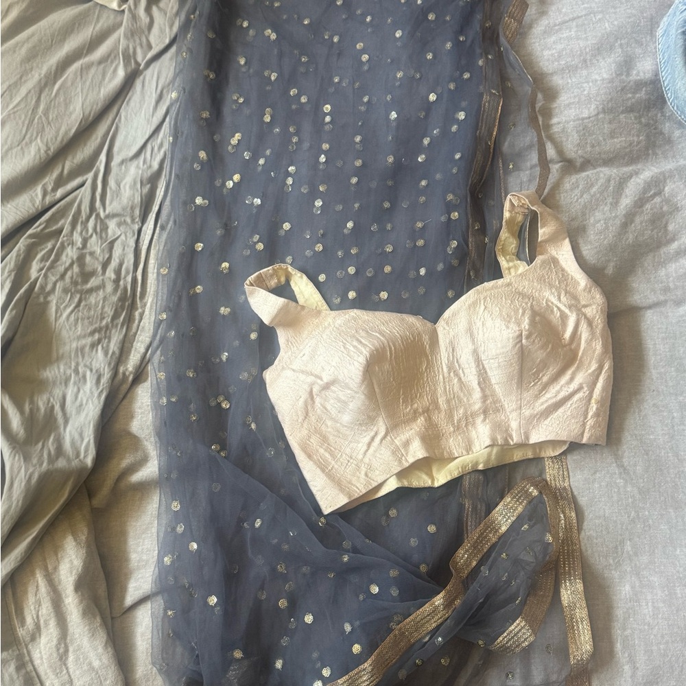 Elegant Cream Choli and Light Gray/blue Dupatta